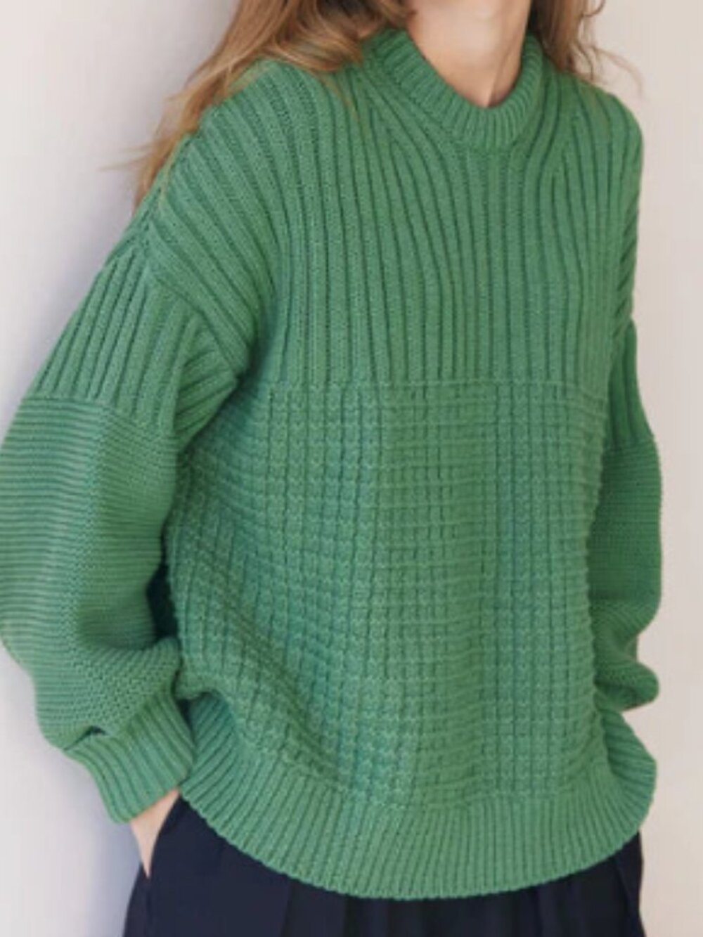 The Knotty Ones Delia Sweater Cotton Knit Boho Fern Green One Size
